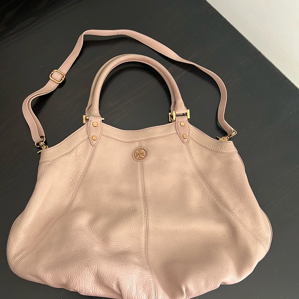 Tory Burch leather tote light pink 12x18 inches